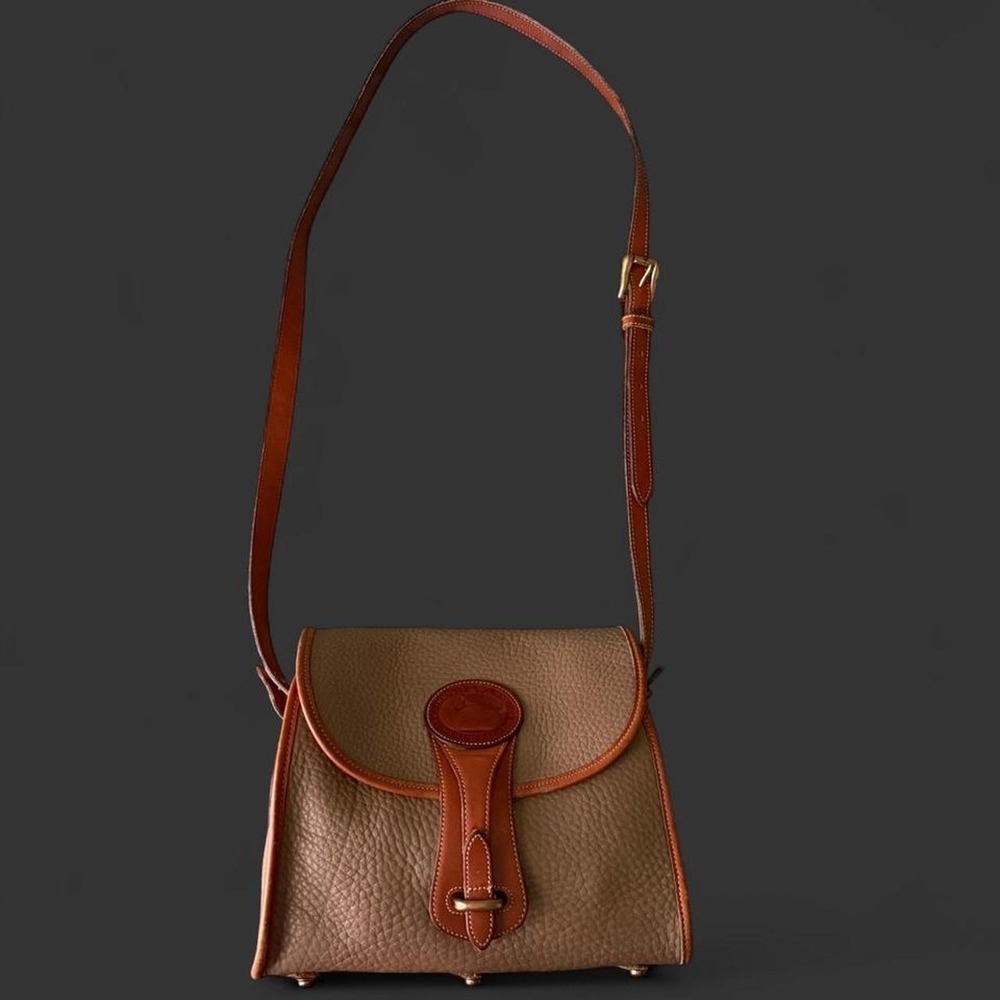 Vintage Dooney & Bourke All Weather Leather Essex Flap Crossbody Bag Taupe